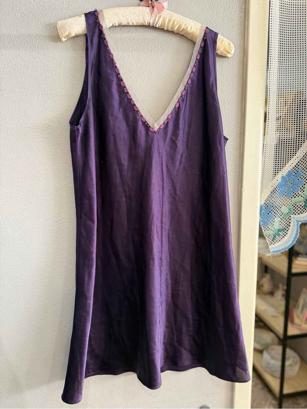 delicates Deep Purple Satin V-Neck Slip